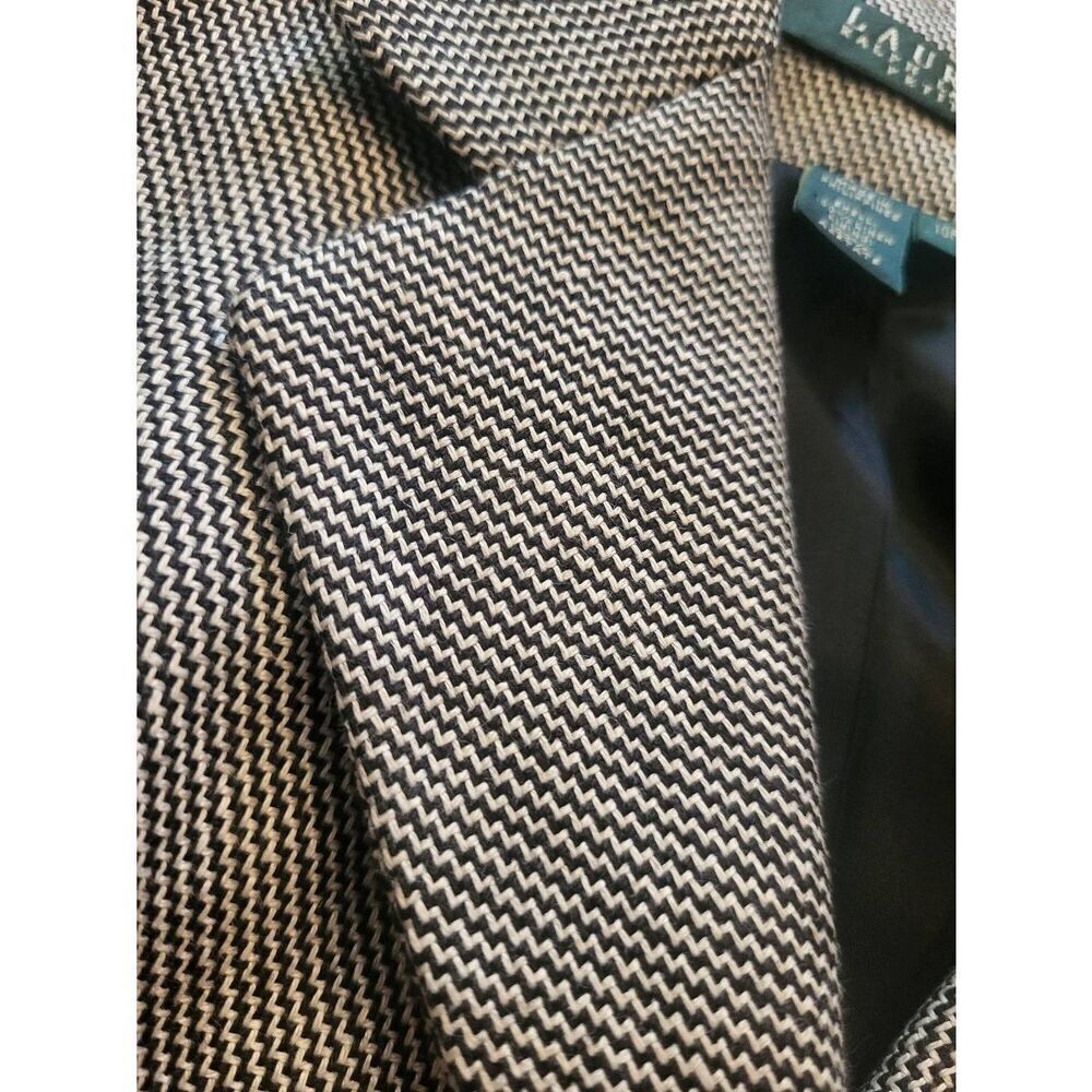 Lauren Ralph Lauren Jacket Women's 10 Petite  Black White Zigzag Linen Woven - Picture 4 of 5